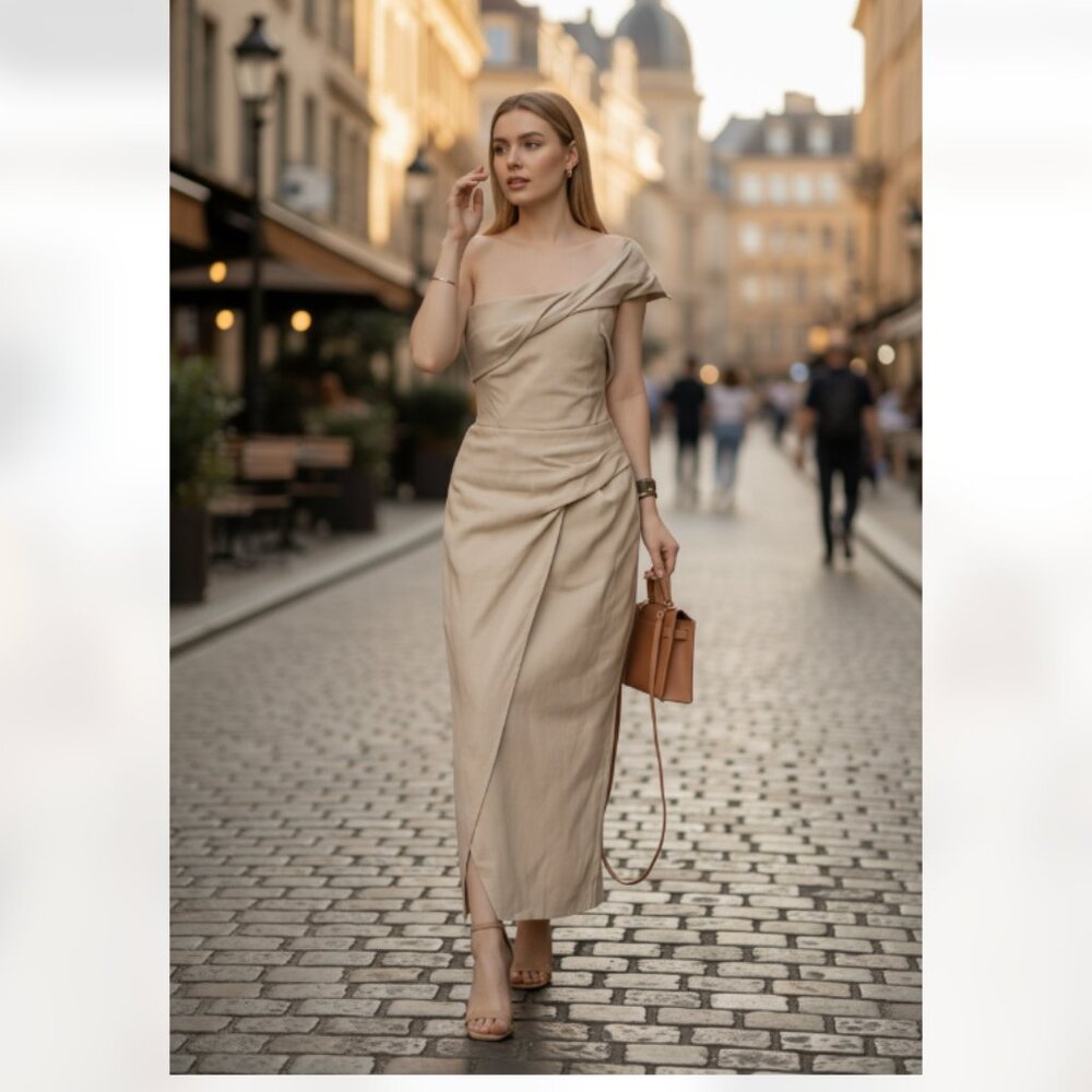 NWOT ZARA ASYMMETRICAL SLIP MIDI DRESS TAUPE BROWN | 3265/332 BLOGGERS Fave